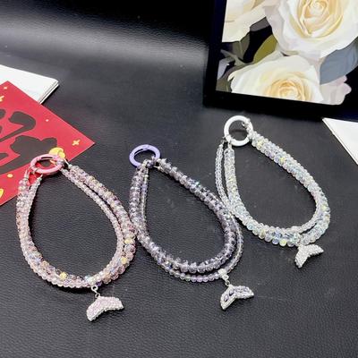 Luxury Crystal Beaded Phone Chain with Rhinestone Fishtail Pendant Keychain