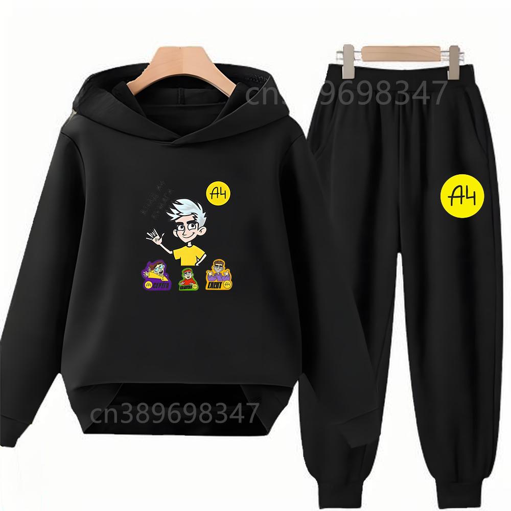 Merch A4 Gelik Lamba Children's Top+trousers Suit Hoodies Girls Boy Age 3-12 Coat Casual Toddler Sweatshirt Hood black Clothing