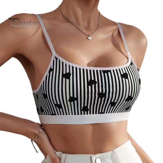 

Женский спортивный жилет с принтом в полоску в виде сердца, укороченный топ на тонких бретельках с подкладкой, без спинки, без рукавов, облегающий жилет для повседневной носки S чёрный