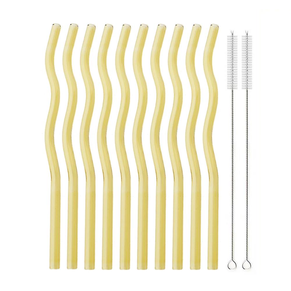 12Pcs Colorful Glass Straws Wavy Reusable Drinking Straws Eco-friendly Straws for Drinks Coffee Milk Tea Straw Barware
