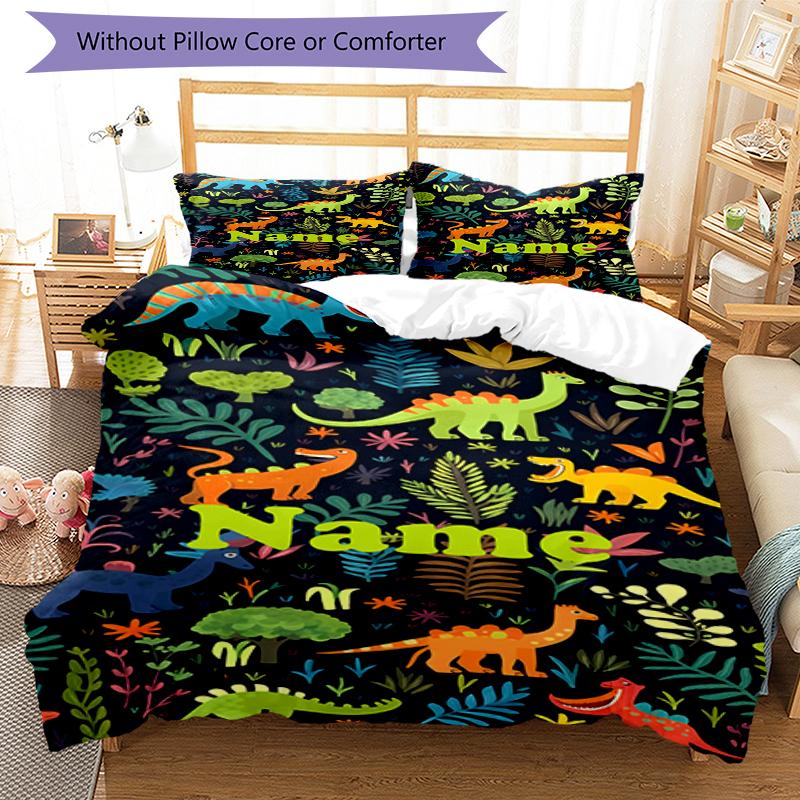 3pcs Custom Name Dinosaur Bedding Set Duvet Cover Closure Includes 1 Duvet Cover & 2 Pillowcases, Soft and Comfortable for All Seasons.