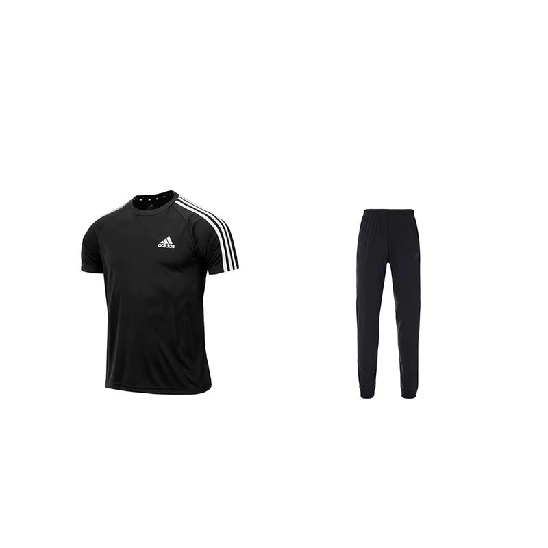 

Adidas American Street Style Striped Letter Logo Printed Crew Neck Short Sleeve Top And Elastic Long Pants Casual Sports Set Unisex Sets H28925+CW5782 S