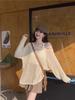 2025 Spring Summer Women's Mesh Cardigan: Lightweight, Loose, Off-the-Shoulder Knitwear with Long Sleeves