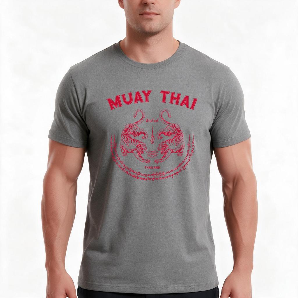 Muay Thai Tiger Sak Yant Tattoo Kickboxing Thailand Tshirt Summer Casual Cotton Tee Oversized Streetwear Tops 100 Cotton