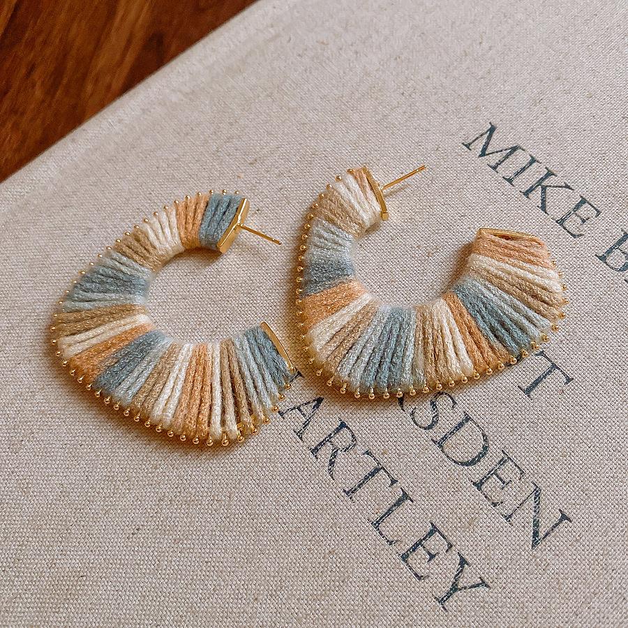 Серебряная игла Европейские и американские шерстяные плетеные серьги С-образной формы, серьги, персонализированные преувеличенные серьги, женские