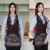 Multi-functional Polyester Work Apron Waterproof Ethnic Style Suit Collar Apron Vintage Button Design Dining Apron Kitchen