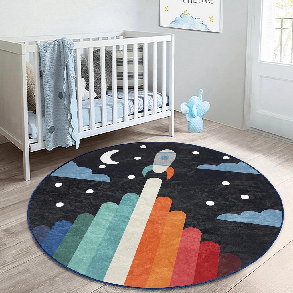 Tappeto Rotondo Spaziale Tappeto per Pavimento Pianeta Tappeti Rotondi Antiscivolo Alfabeto Tappeto Rotondo Antiscivolo Razzo Tappeto per Area Matematica Tappeto Nero per la Stanza dei Bambini