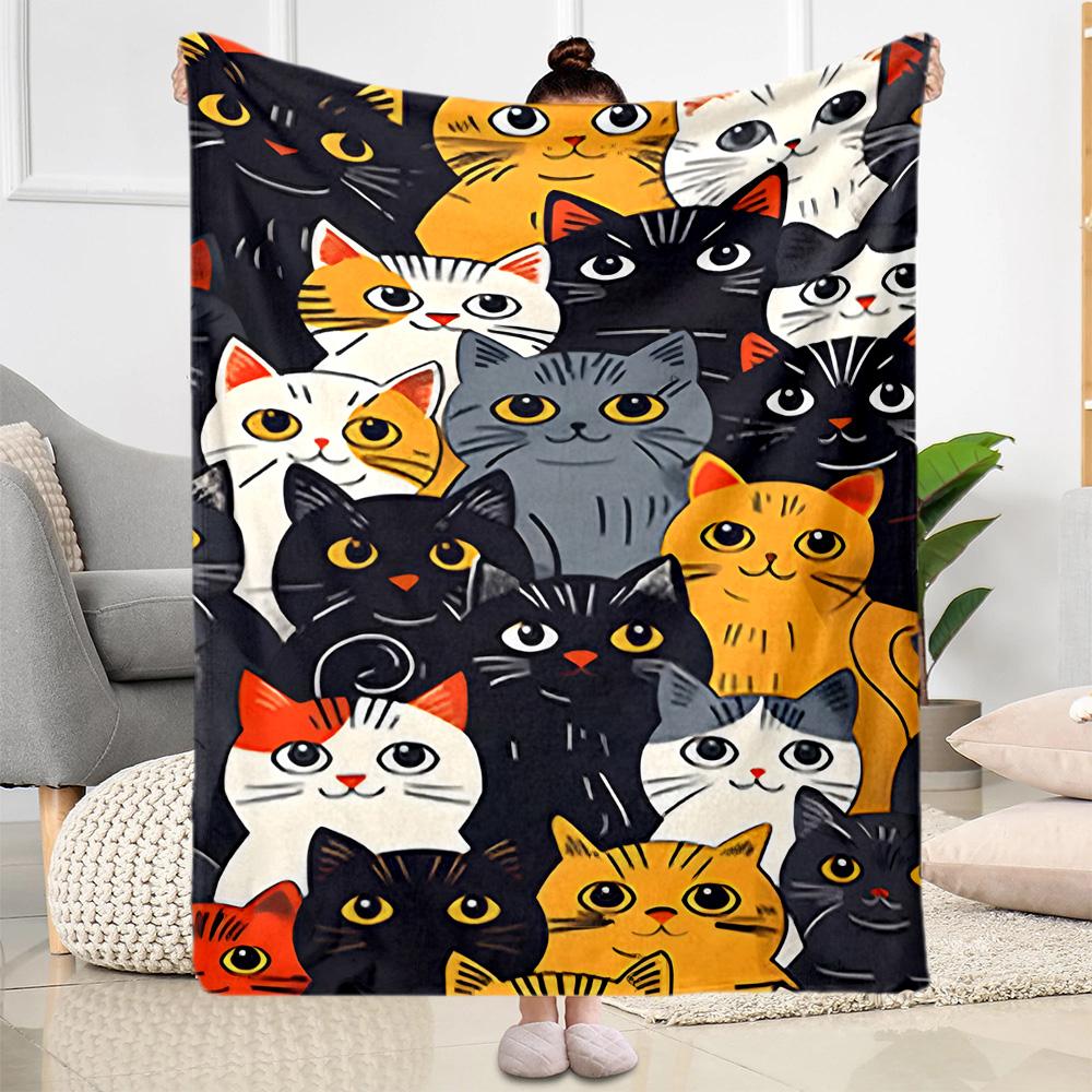 Cats In A Garden Flannel Blanket,Lightweight,Office Blanket,Sofa Blanket,Comfortable Blanket