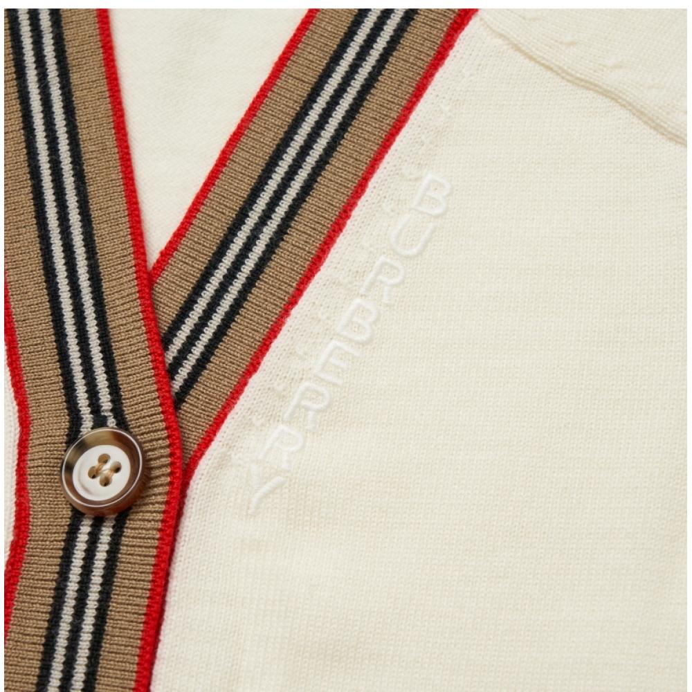 Burberry 8054222 A1452 Icon Stripe Trim Wool Kids Cardigan