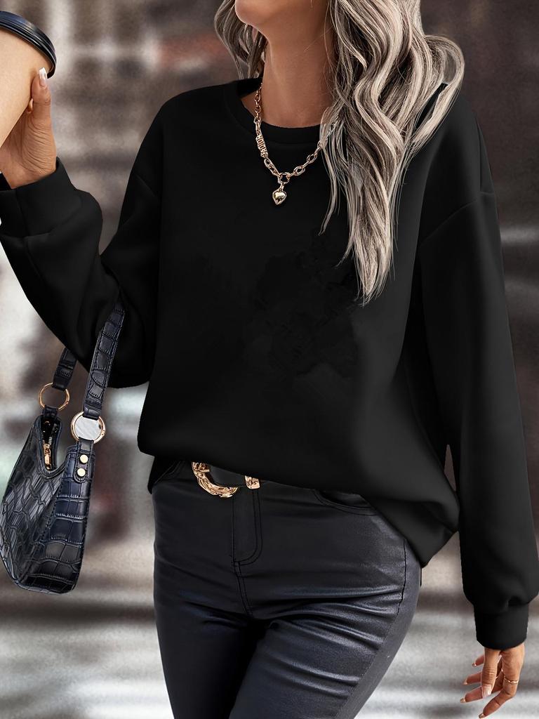 2024 Women's Solid Color Round Neck Loose Long Sleeve Autumn/Winter Hoodie