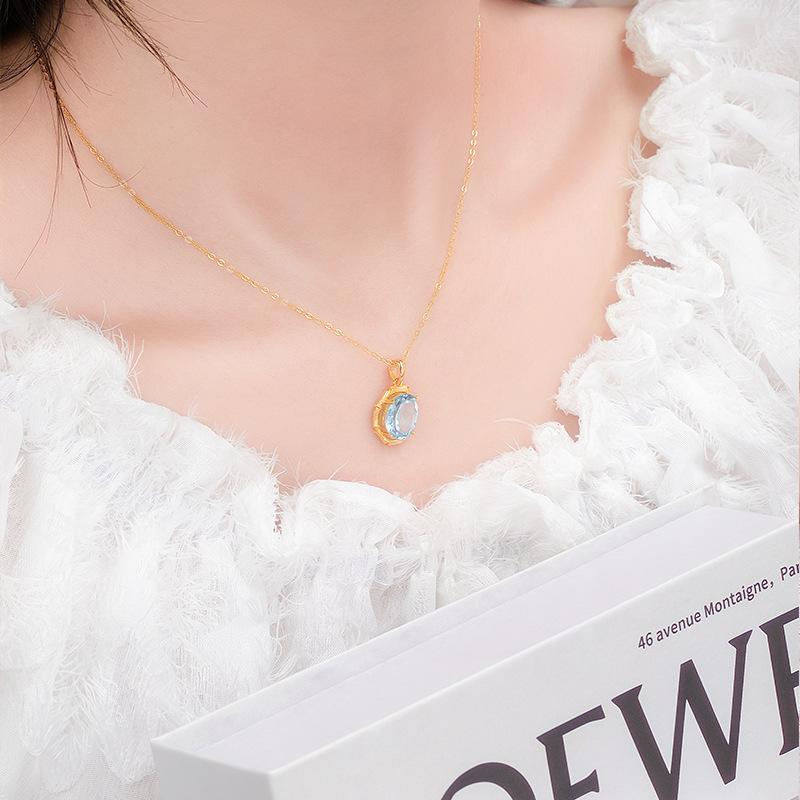 S925 sterling silver stud earrings necklace ring set with natural crystal stone brushed craftsmanship light luxury section high-rise jewelry set