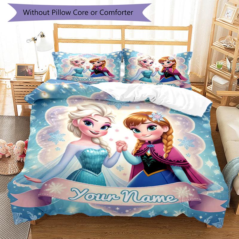 3pcs Custom Name Elsa Bedding Set Duvet Cover Closure Includes 1 Duvet Cover & 2 Pillowcases, Soft and Comfortable for All Seasons.