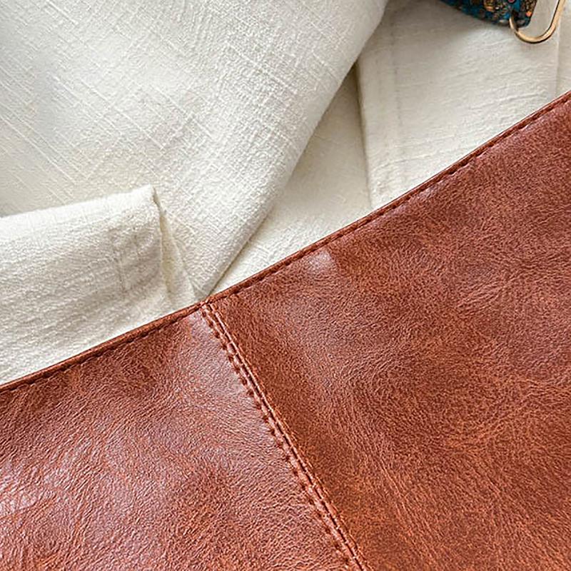 Vintage Solid Color Women  Shoulder Sling Bag High-Capacity Simple Wide Strap Bucket Crossbody Bag