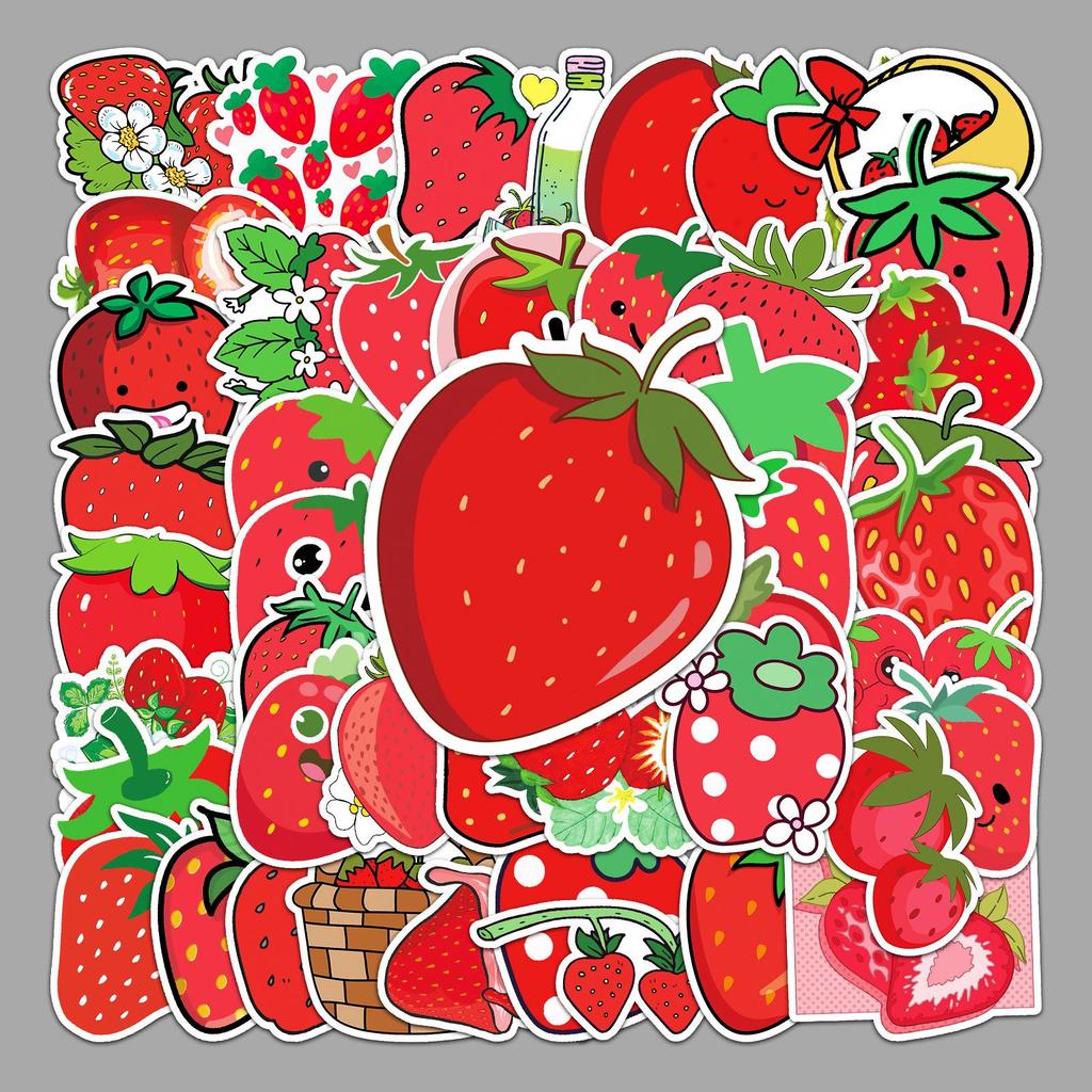 50pcs Strawberry Graffiti Cartoon Fruit Stickers for DIY Skateboard, Luggage, Guka Diary.