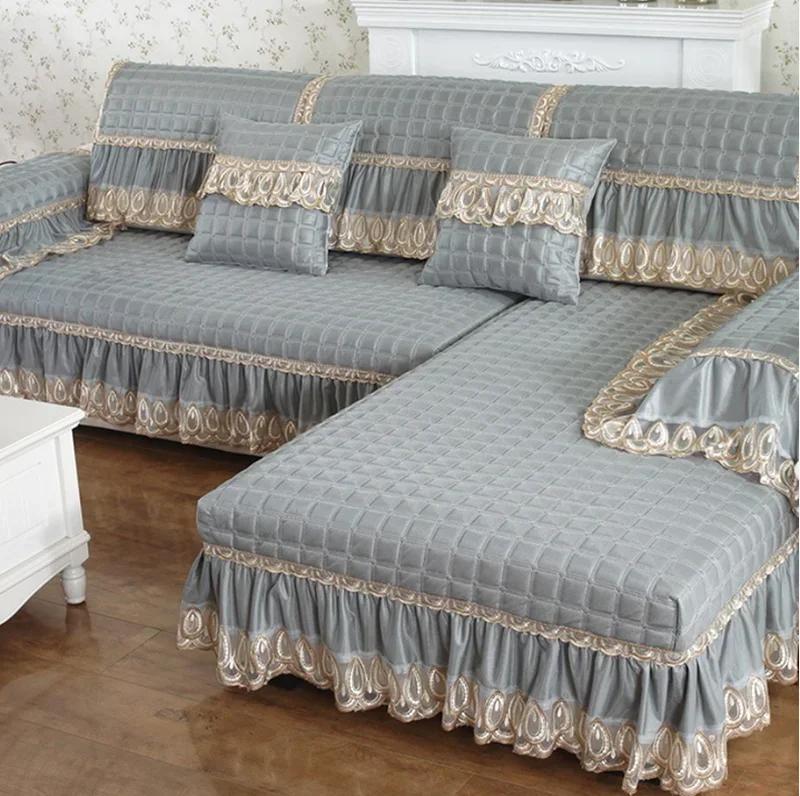 Sofa Cover Embroidery White Jacquard Lattice Towel Couch Anti-slip Armrest Backrest Sofa Coushion Living Room Seat Cover