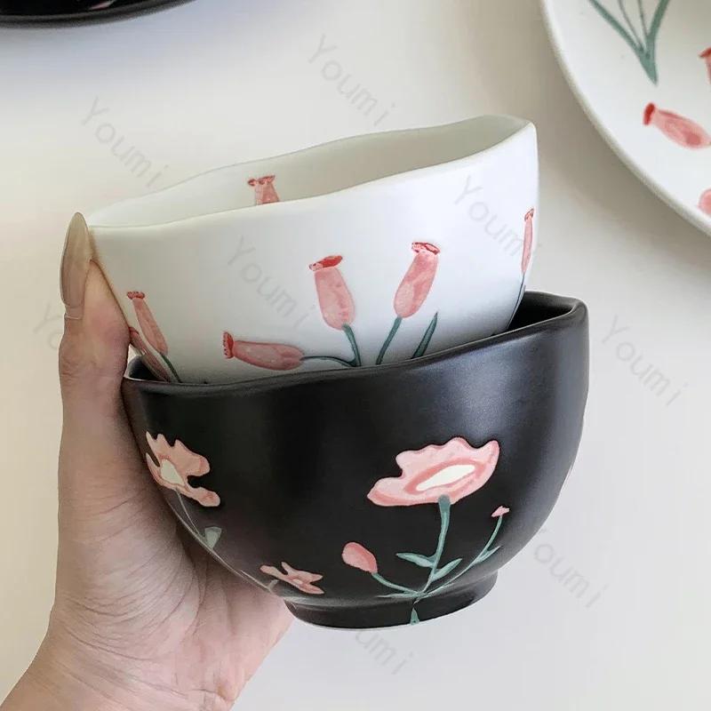 Retro Blumen Schwarz Weiß Keramik Teller High-End-Restaurant Köstliche Steak Platte Exquisite Home Reis Schalen Einzigartige Geschirr