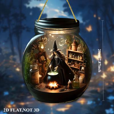 2D Plochá Halloweenská Čarodějnice Závěsné Ozdoby s Provázkem - 2D Akrylové Ozdoby Zachycující Sluneční Světlo, Klobouky Čarodějnic a Kotlíky Halloweenské Domácí a Zahradní Dekorace
