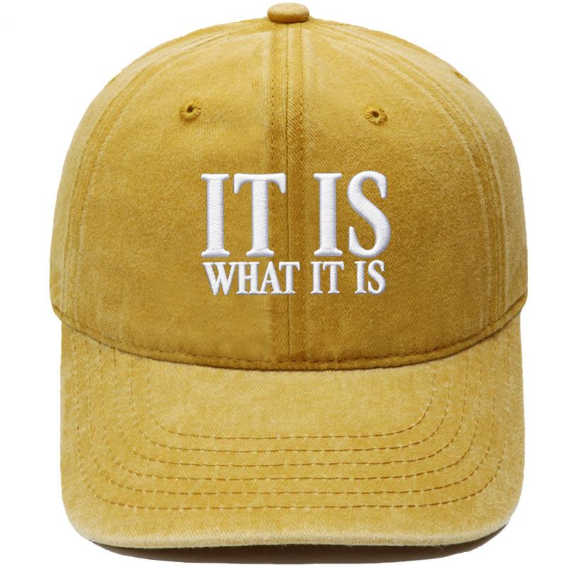 IT IS WHAT IT IS Alphabet Embroidered Baseball Cap Washed Retro Men's and Women's Casual Shade Daddy Hat
