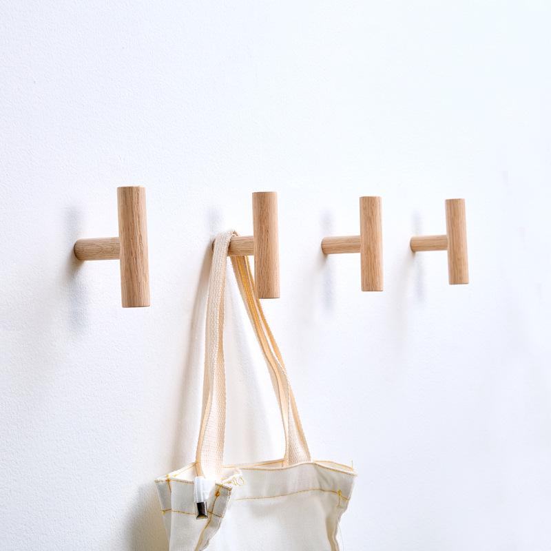 Retro Oak Wall-Mounted Wood Hook for Coats, Hats, Towels, Adhesive Clothes Hanger