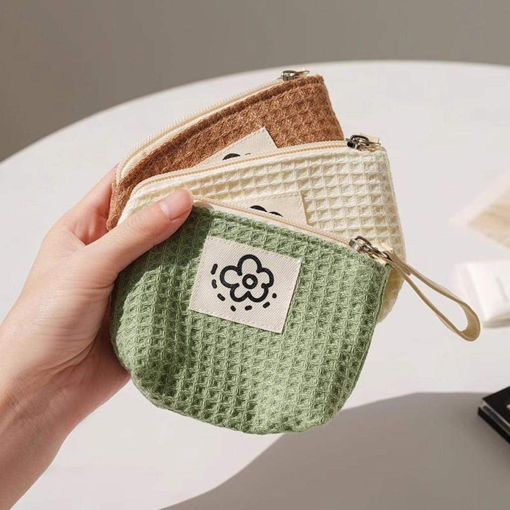 Portable Floral Mini Makeup Bag Polyester Zipper Small Coin Purse Square Soft Lipstick Headphones Key Storage Bag
