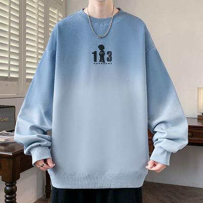 T-shirt a maniche lunghe con colore sfumato da uomo, autunno, nuovo, alla moda, marchio, ampia, girocollo, felpa casual