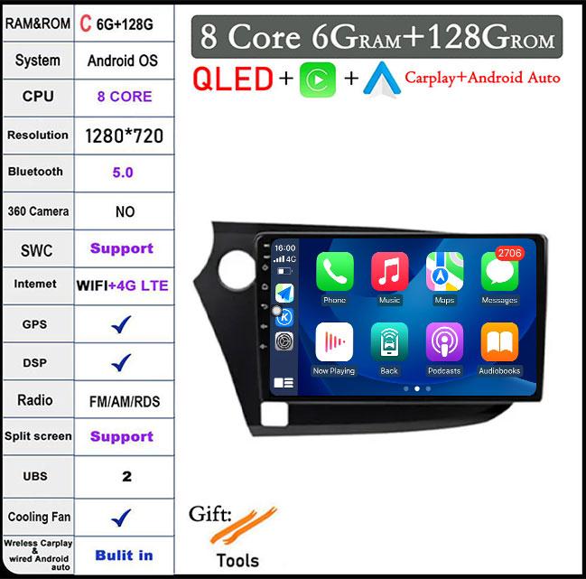 QLED Android 14 Pentru Honda INSIGHT 2 2009-2014 Radio Auto Player Multimedia Autoradio DSP Navigație GPS CarPlay Stereo