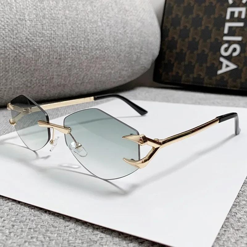 Frameless Hook Trendy Sunglasses Square Women Men Retro Sun Glasses Designer Eyewear UV400 Shades Oculos Female Gafas