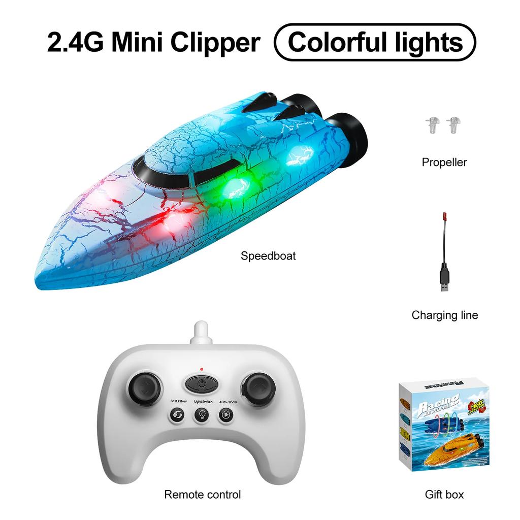 2.4G Remote Control High Speed Boat Mini Pocket 4Ch Speed Adjustment Ship With Light 360 Tumble Kids Toys Multiplayer Game Gifts