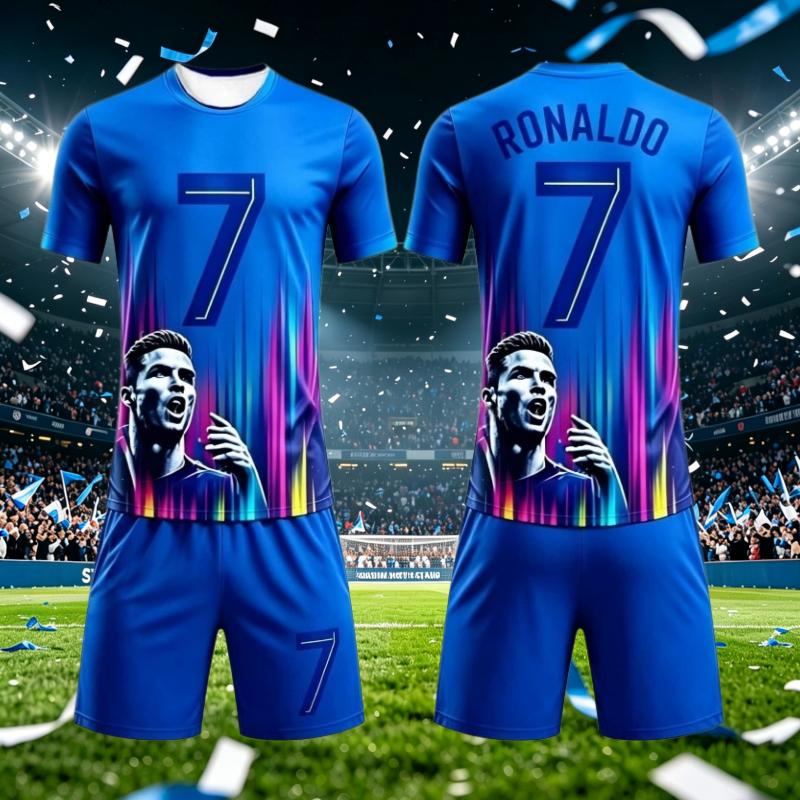 Summer New # 7 Ronaldo Football Jersey Men Women Short Sleeve T-shirt+Shorts Set Sports Causal Training Clothes Family Kids Tees