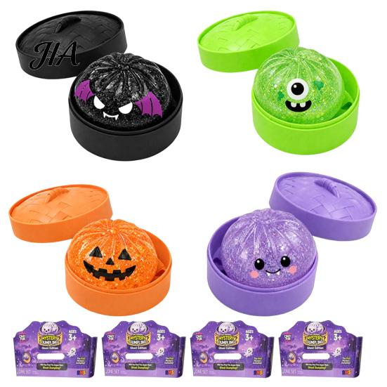 Dumpling Squeeze Toys 1/4/5Pcs Halloween Toy with Steamer Box, Cartoon Glitter Steamed Bun Stress Ball Fidget Relief Toy, for Home Office