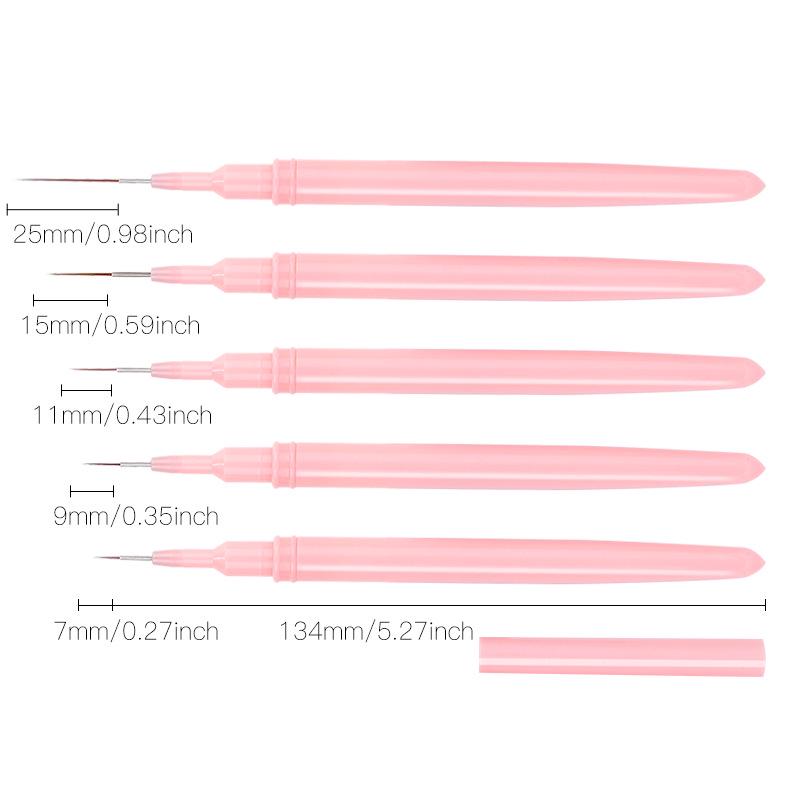 Japanese Ultra-Fine Nail Art Brush Set: 5-Piece Liner Brushes for Color Painting and Flower Designs with Gel Nail Precision.