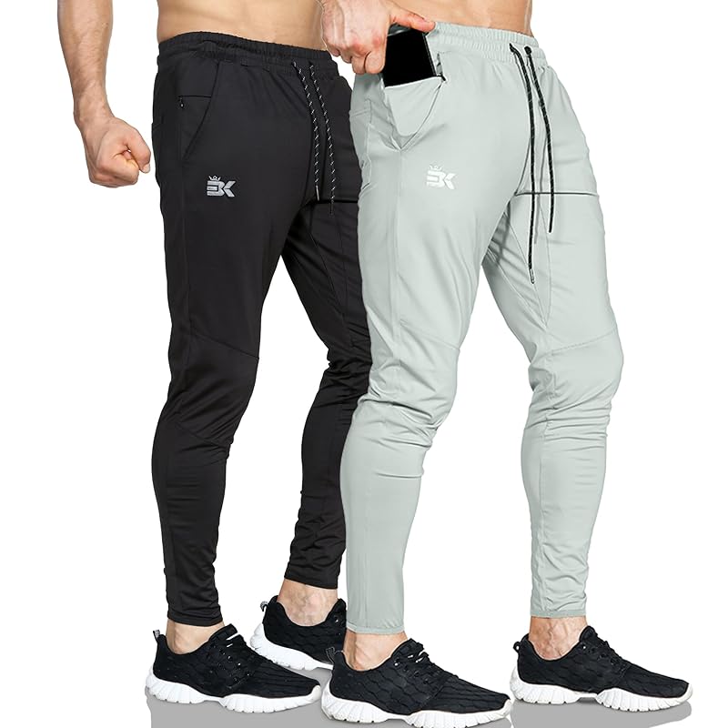 

[BROKIG] dark pocket 2 disc set training pants men s jogger pants zipper lightweight breathable super stretch Gym pants muscle training pants fitness