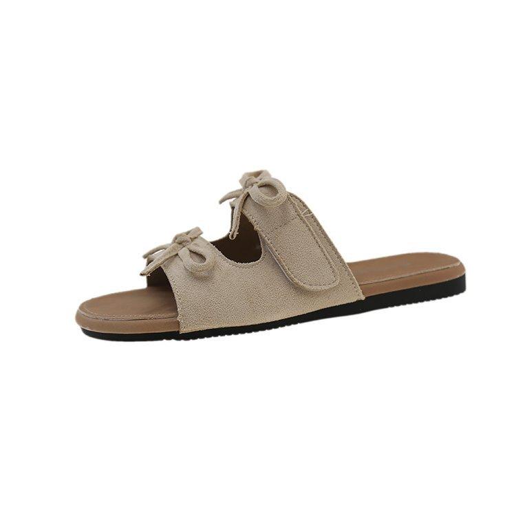 2025 Summer New Fashion Bow Women's Slippers Outdoor Retro Beach Casual Flat Shoes Lightweight Comfortable One Word Slippers