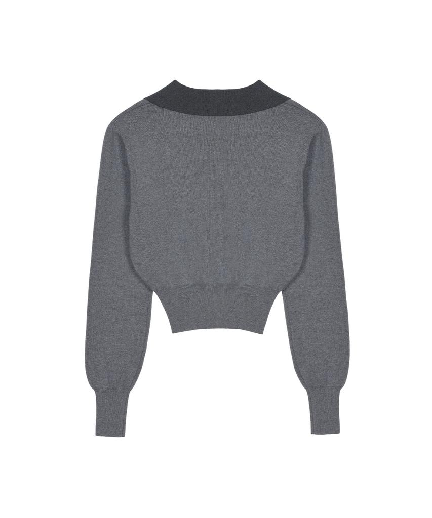 Nigaennikol Classic Color Block Collar Knit_Charcoal