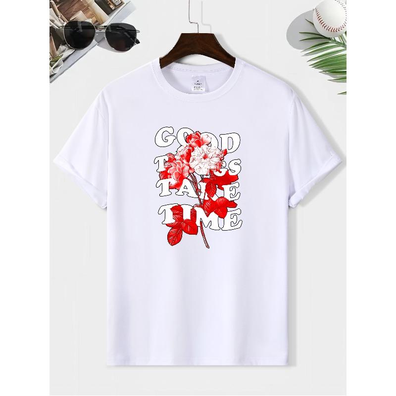 European sizes Good Things Take Time Print Summer Fitness Men's Sports Short-Sleeve Breathable Casual Commuting Training Quick-drying Fitness T-shirt