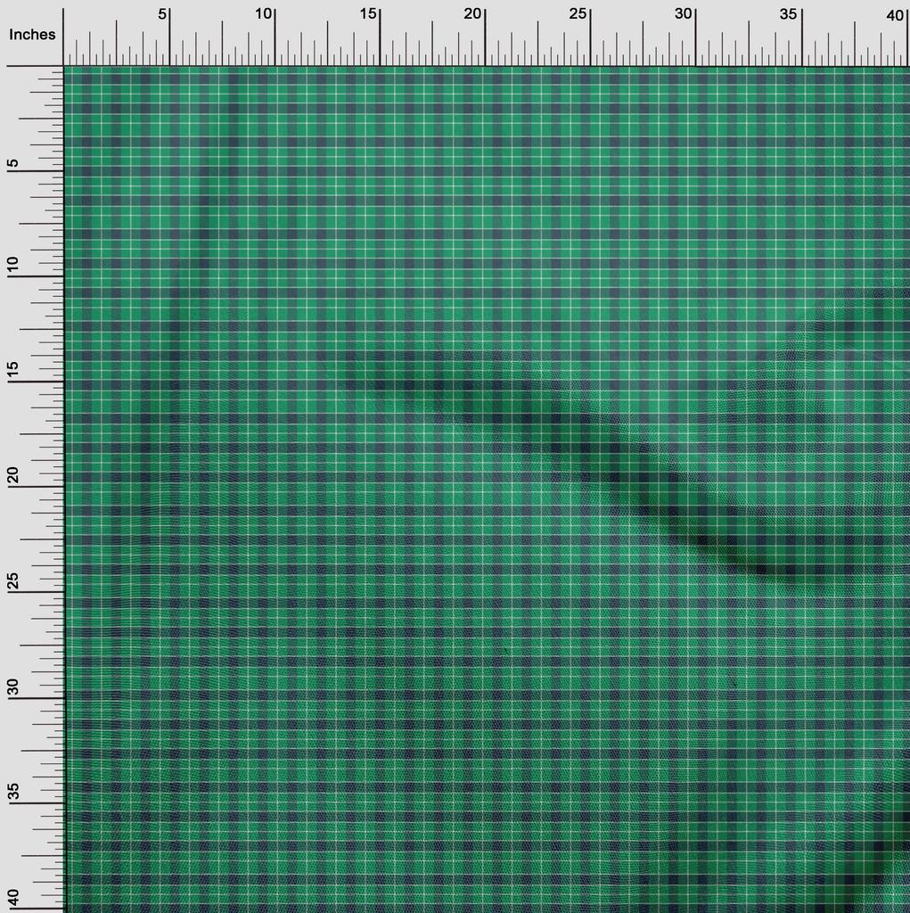oneOone Cotton Flex Green Fabric Check Sewing Material Print Fabric By The Yard 40 Inch