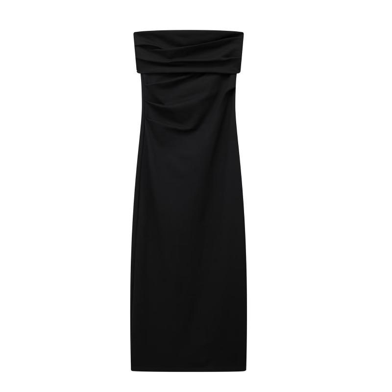 

European American Women s Clothing Knitted Sexy Backless Slim Tube Top Midi Long Dress M чёрный
