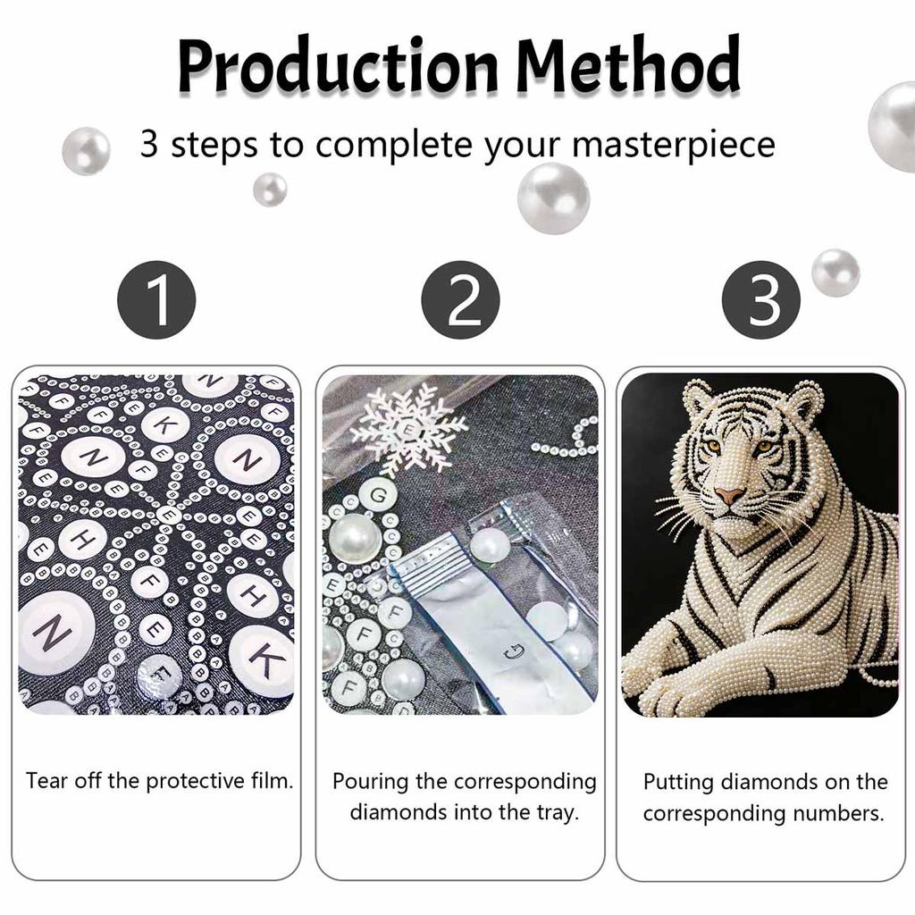 5D DIY Pearl Diamond Painting Kit White Tiger Full Drill Embroidery Mosaic Art Home Wall Decor Gift