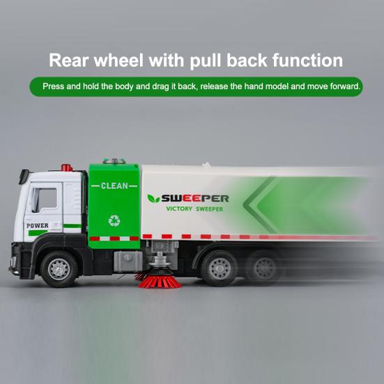 Sanitation Garbage Music Toy with Light & Truck Scale Realistic Street Sweeper Model Ornament No Battery