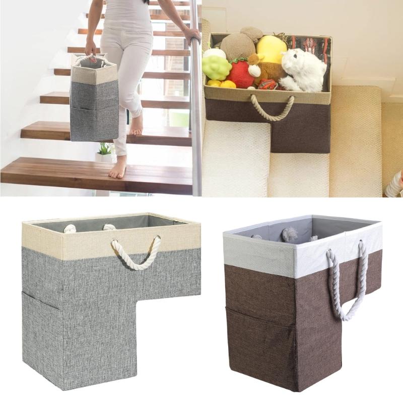 Stair Basket with Cotton Rope Handle for Carpeted Stair Foldable Storage Basket Suitable for Toy Clothes Book Sundries