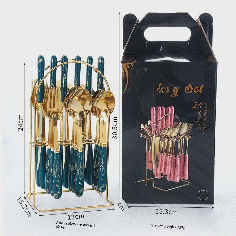 

Набор столовых приборов из нержавеющей стали Nordic Dark Green из 24 предметов с ножами для стейков и подставкой для хранения в подарочной коробке