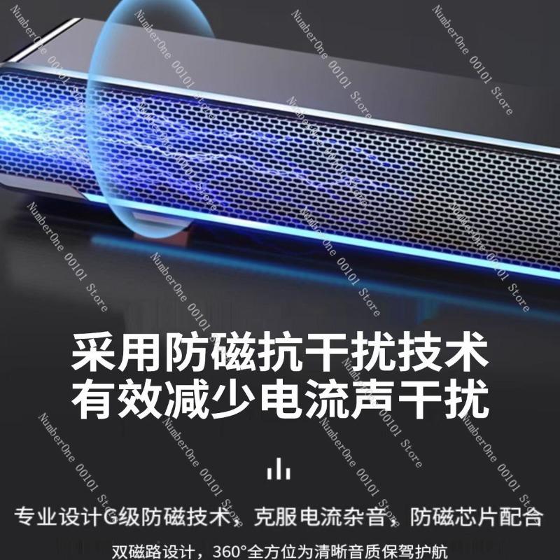 Desktop Computer Speaker with Built-In Subwoofer and Microphone,Long Strip Design Clear Stereo Sound Suitable Home Office Use