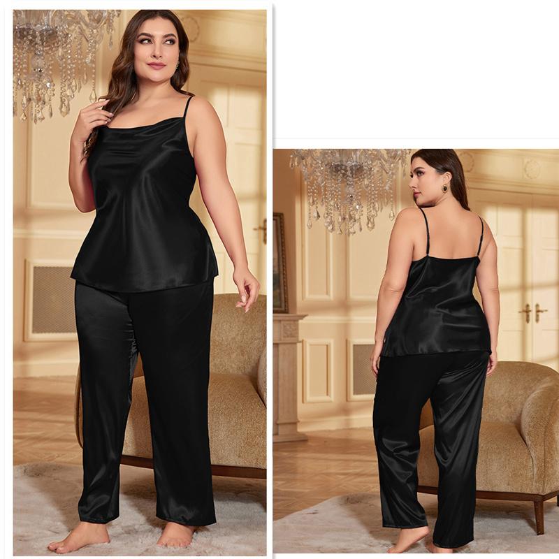 Large Size Camisole Sling+Pants Pajamas Women Bathrobe Sexy Dressing Gown Home Dress Ice Silk Homewear Suit