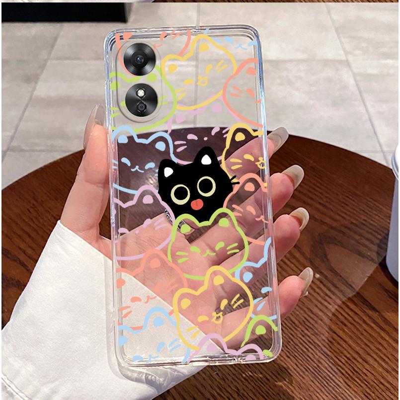 For Oppo A17 CPH2477 Back Cover Oppo A17K CPH2471 Case Clear Luxury Cute Cartoon Love Rabbit Funny Soft TPU Silicone Phone Case