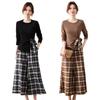 Elegant Spring Suit Set for Middle-Aged Women: Long Sleeve Top & Plaid Trousers Two-Piece.