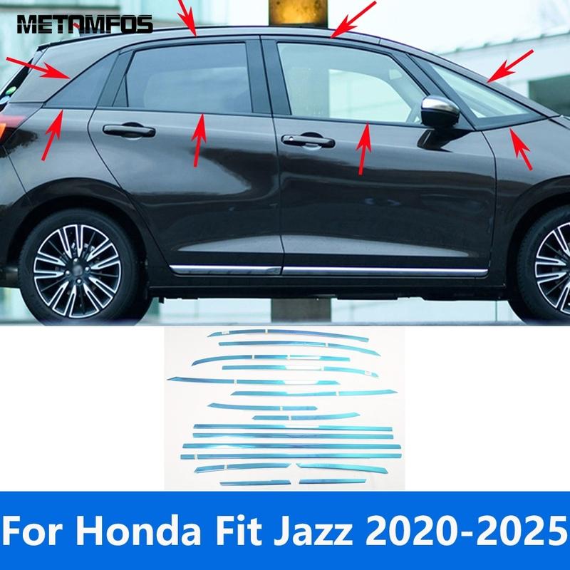 For Honda Fit Jazz -2024 2025 Stainless Steel Upper+Lower Window Frame Window Sill Cover Molding Trim Exterior Accessories