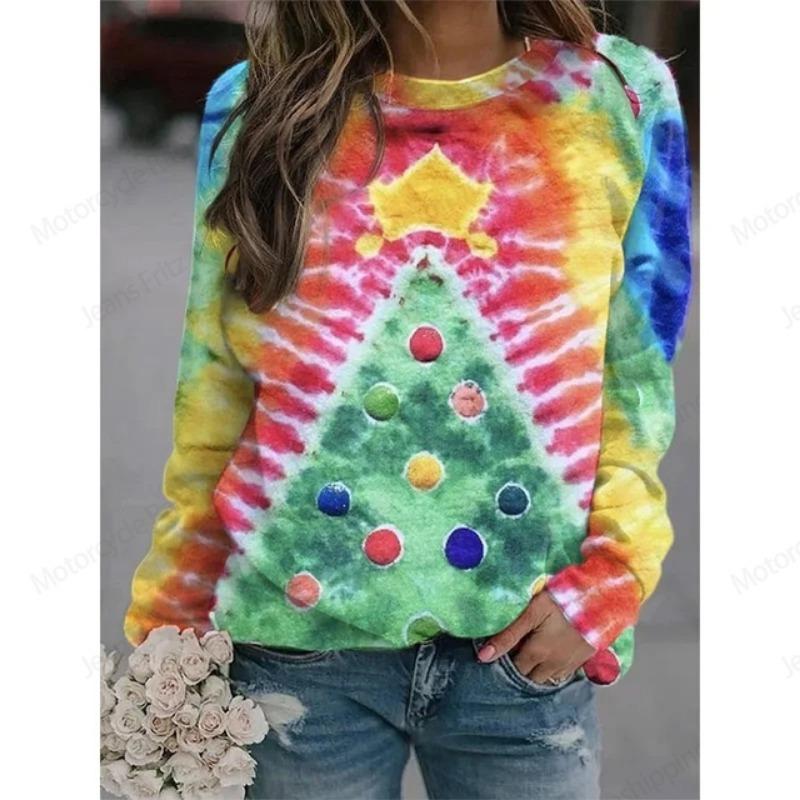 Batikmuster 3D-Druck Hoodie Damenmode O-Ausschnitt Grafik Hoodies Frauen Sweats Regenbogenmantel Mädchen Kleidung Winter Sweatshirt