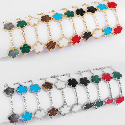 Premium 15mm Natural Stone White Shell Five Leaf Flower Bracelet Gold Silver Lucky Bangle For Women Girls Party Daily