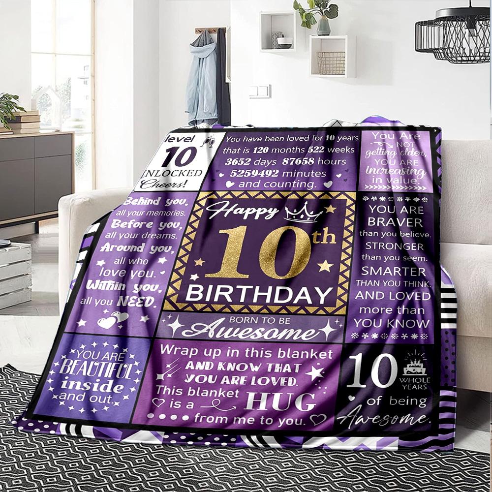 10Th Birthday Celebration Cozy Blanket for Sofa Couch Office Bed Picnics Four Seasons Multipurpose Modern Ideal Gift For Thanksgiving Y1