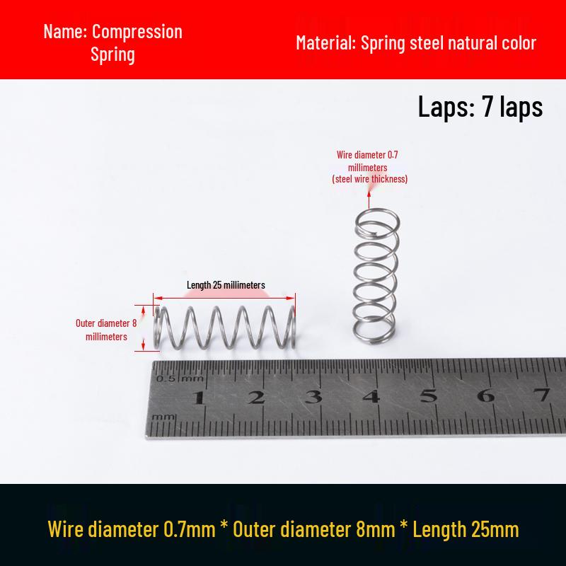 Druckfeder mit Rückstellfunktion aus Federstahl, 0,7 mm Drahtdurchmesser, 8-12 mm Außendurchmesser